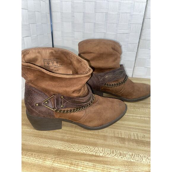 Bongo Brown Faux Suede Brass Hardware Ankle Western Baja Boots Size 9 - Picture 5 of 10